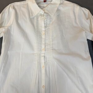 Ninety-Vintage/Y2K-Women’s White Tuxedo Style Button Down Long Sleeve Shirt- Med